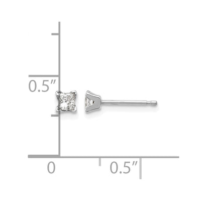 14K White Gold VS Quality Complete Princess Cut Diamond Earrings, 3 x 3mm