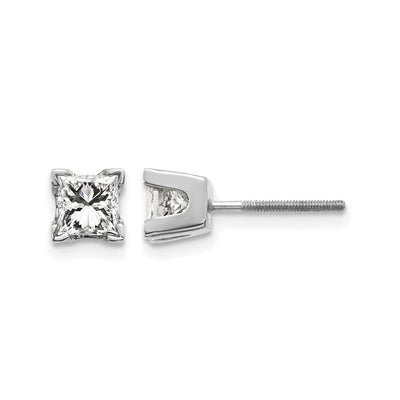 14K White Gold VS Quality Complete Princess Cut Diamond Earrings, 4 x 4mm