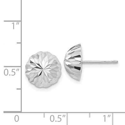 14K White Gold Polished & Diamond-Cut Half Ball Post Earrings, 9.5 x 9.5mm