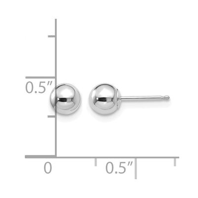 14K White Gold Polished Ball Post Earrings, 5 x 5mm