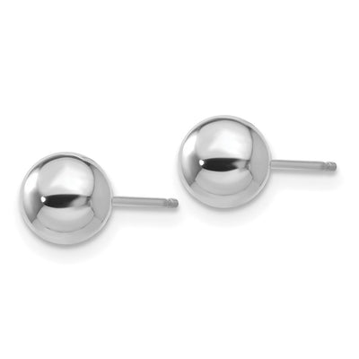 14K White Gold Polished Ball Post Earrings, 6 x 6mm