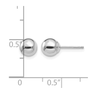 14K White Gold Polished Ball Post Earrings, 6 x 6mm