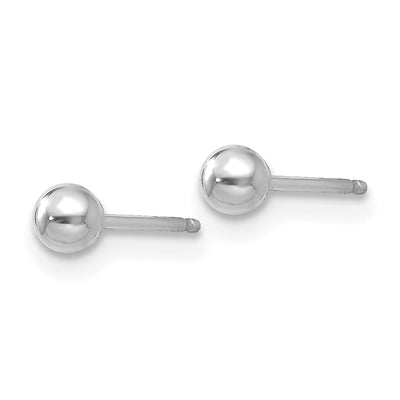 14K White Gold Polished Ball Post Earrings, 3 x 3mm