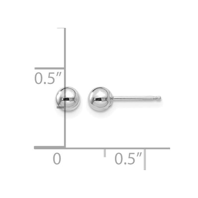 14K White Gold Polished Ball Post Earrings, 4 x 4mm