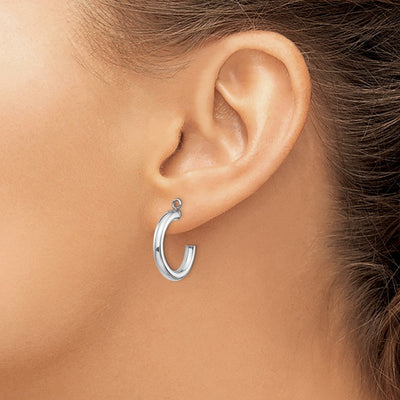 14K White Gold Polished Tube Hoop Earring Jackets, 29 x 3mm