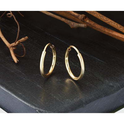 14K Polished Round Endless Hoop Earrings, 14 x 1.5mm (1157)
