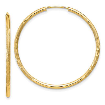 14K Satin Diamond-cut Endless Hoop Earrings, 30 x 1.5mm