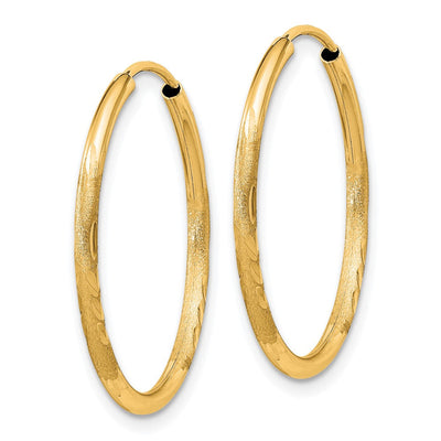 14K Satin Diamond-cut Endless Hoop Earrings, 20 x 1.5mm