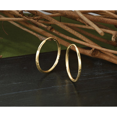 14K Satin Diamond-cut Endless Hoop Earrings, 20 x 1.5mm