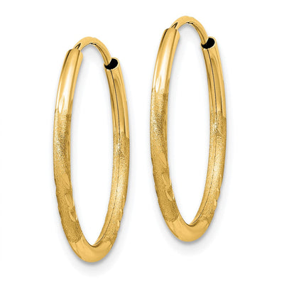 14K Satin Diamond-cut Endless Hoop Earrings, 18 x 1.5mm