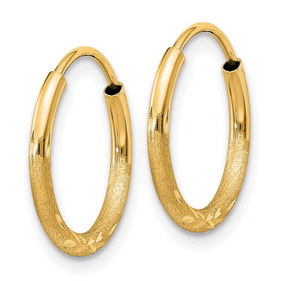 14K Satin Diamond-cut Endless Hoop Earrings, 14 x 1.5mm