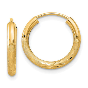 14k Satin Diamond-cut Endless Hoop Earrings (Style XY1175)