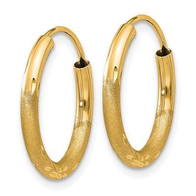 14K Satin Diamond-cut Endless Hoop Earrings, 16 x 2mm