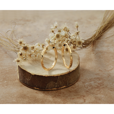 14K Satin Diamond-cut Endless Hoop Earrings, 20 x 2mm