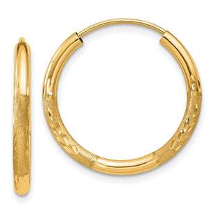 14k Satin Diamond-cut Endless Hoop Earrings (Style XY1177)