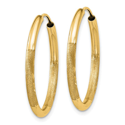 14K Satin Diamond-cut Endless Hoop Earrings, 25 x 2mm