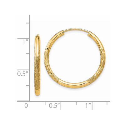 14K Satin Diamond-cut Endless Hoop Earrings, 25 x 2mm
