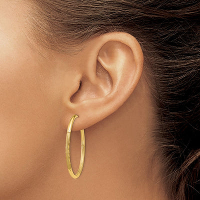 14K Satin Diamond-cut Endless Hoop Earrings, 30 x 2mm
