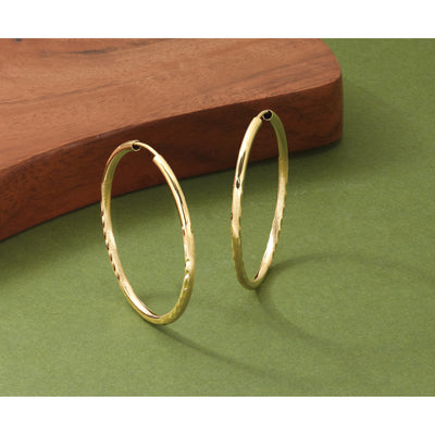 14K Satin Diamond-cut Endless Hoop Earrings, 30 x 2mm
