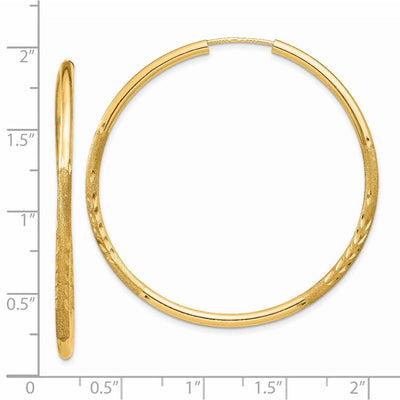 14K Satin Diamond-cut Endless Hoop Earrings, 40 x 2mm
