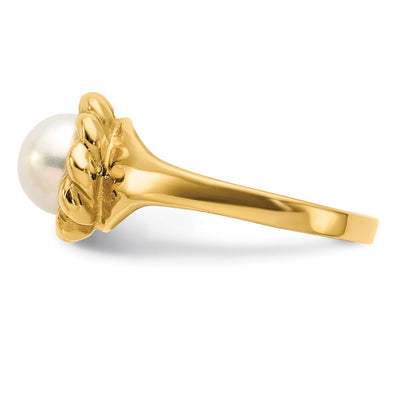 14K White Button Freshwater Cultured Pearl Ring