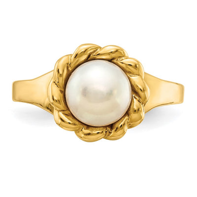 14K White Button Freshwater Cultured Pearl Ring