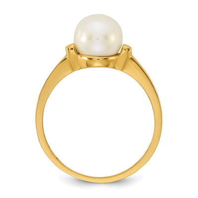 14K Polished Button White Freshwater Cultured Pearl Size 7 Ring