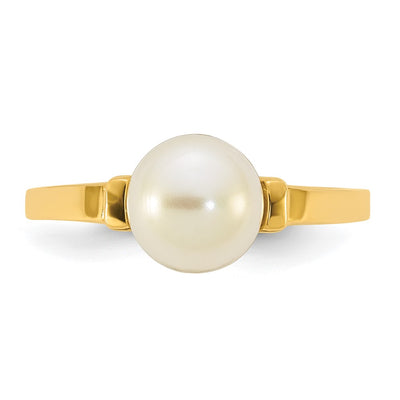 14K Polished Button White Freshwater Cultured Pearl Size 7 Ring
