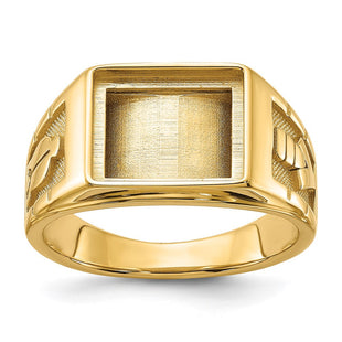 14k Men's Polished and Textured Masonic Ring Mounting (Style Y1595)