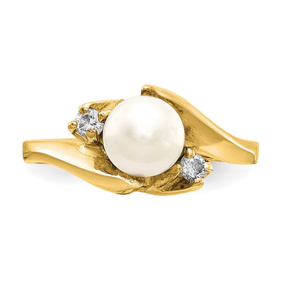 14K FW Cultured Pearl & Diamond Ring