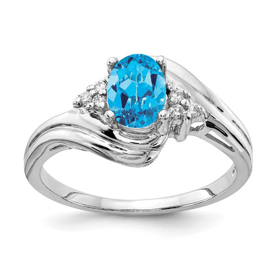 14K White Gold Oval Blue Topaz AAA Diamond ring