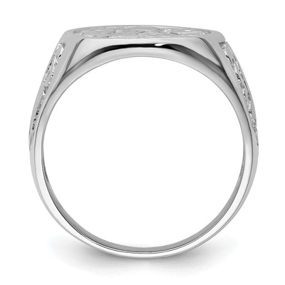 14K White Gold Men's Polished and Grooved (No Enamel) Masonic Ring