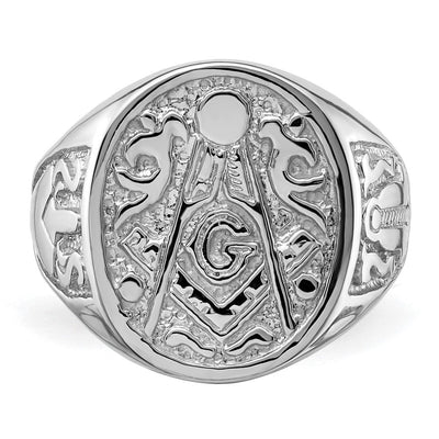 14K White Gold Men's Polished and Grooved (No Enamel) Masonic Ring