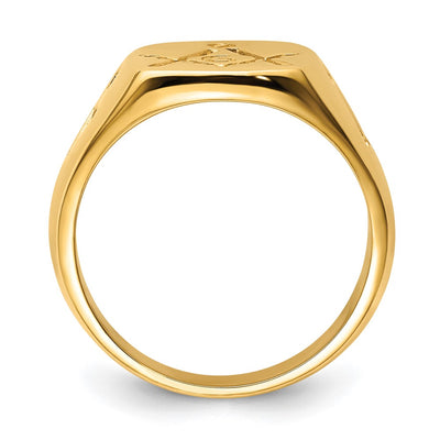 14K Men's Polished and Grooved (No Enamel) Masonic Ring