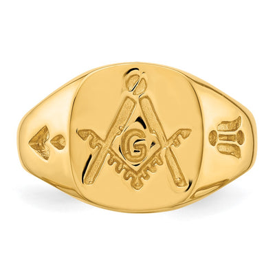 14K Men's Polished and Grooved (No Enamel) Masonic Ring