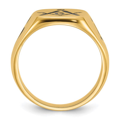 14K Men's Polished and Grooved with Black Enamel Masonic Ring