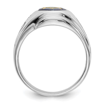 14K White Gold Men's Polished, Antiqued and Grooved with Imitation Blue Spinel Masonic Ring