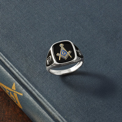 14K White Gold Men's Polished and Textured Masonic Ring Mounting