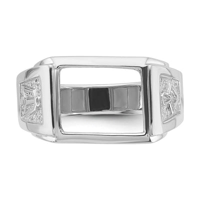 14K White Gold Men's Polished and Textured Masonic Ring Mounting