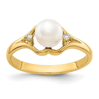14K FW Cultured Pearl AA Diamond ring