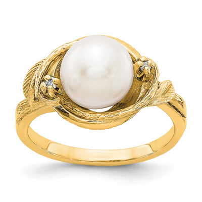 14K FW Cultured Pearl A Diamond ring