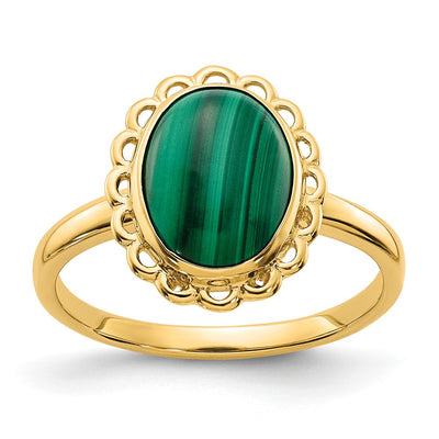 14K Malachite Cabochon Ring