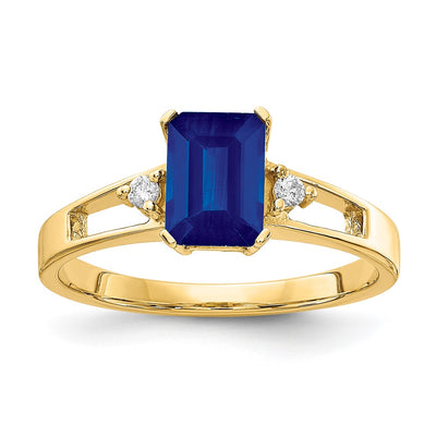14K Emerald Cut Sapphire AA Diamond ring