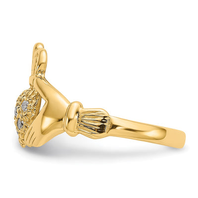 14K Yellow Gold 1/ AA Diamond Claddagh Ring