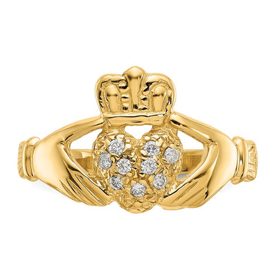 14K Yellow Gold 1/ AA Diamond Claddagh Ring