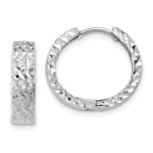 14k White Gold Diamond-cut Hinged Hoop Earrings (Style Y7927)
