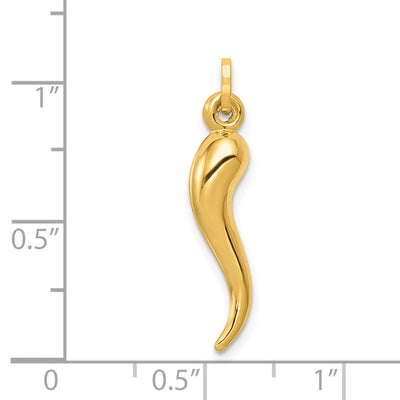 14K Hollow 3D Italian Horn Charm, 24 x 6mm