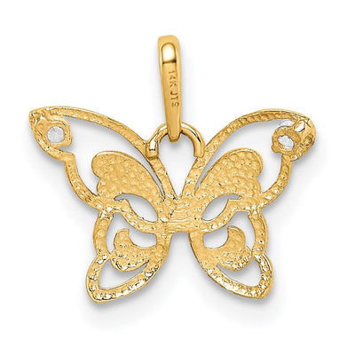 14K Polished CZ Butterfly Pendant, 12.7 x 25.7mm