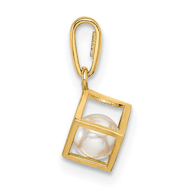 14K 3D Square w/FW Cultured Pearl Pendant