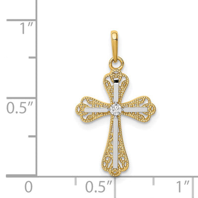 14K w/White Rhodium CZ Cross Pendant